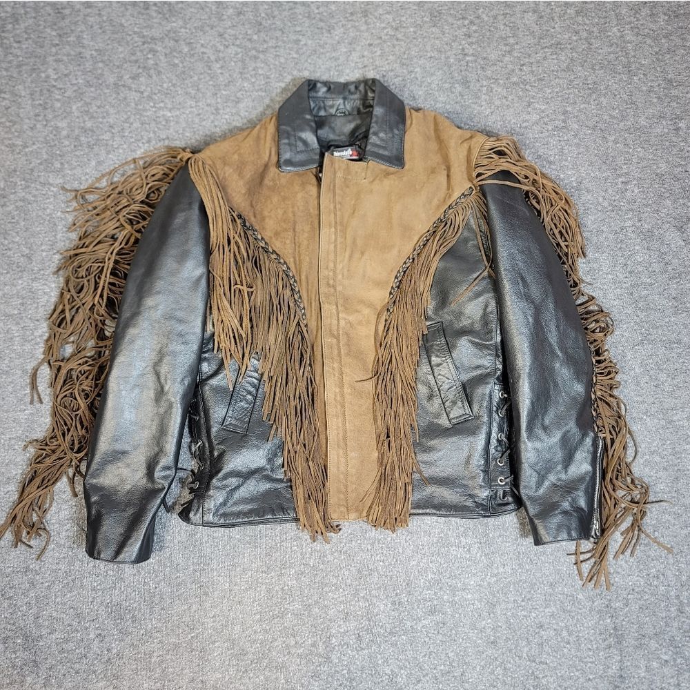 Leather Gallery Men’s Fringe Jacket M Black Brown Suede Western Motorcycle 3M
